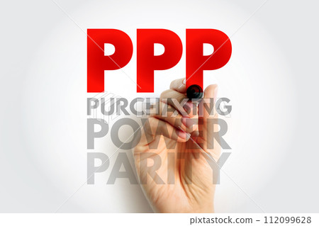 PPP Purchasing Power Parity - measurement of prices in different countries that uses the prices of specific goods, acronym text concept background PPP Purchasing Power Parity - measurement of prices in different countries that uses the prices of specific goods, acronym text concept background 112099628