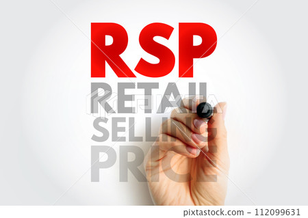 RSP Retail Selling Price - the final price that a good is sold to customers for, acronym text concept background 112099631