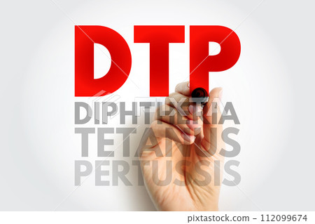 DTP Diphtheria Tetanus Pertussis - bacterial diseases that can be safely prevented with vaccines, acronym text concept background DTP Diphtheria Tetanus Pertussis - bacterial diseases that can be safely prevented with vaccines, acronym text concept background 112099674