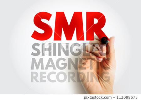 SMR - Shingled Magnetic Recording acronym, technology concept background SMR - Shingled Magnetic Recording acronym, technology concept background 112099675