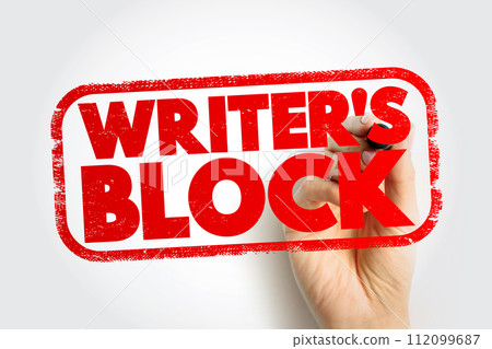 Writer's block - condition in which an author is unable to produce new work or experiences a creative slowdown, text concept stamp 112099687