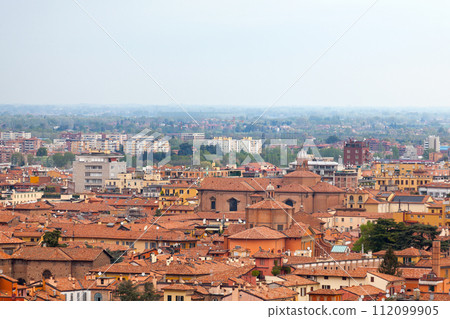 Aerial view of the churches of Saint Paolo Maggiore and Santissimo Salvatore in Bologna 112099905