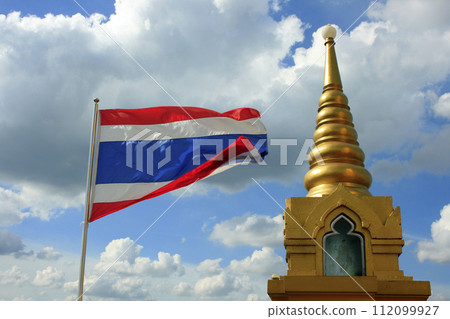 Thai flag at Wat Saket in Bangkok Thai flag at Wat Saket in Bangkok 112099927