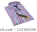 Multicolored striped folded men's shirt with long sleeves and buttons isolated on white background 112100106