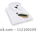 White folded men's shirt with long sleeves and stand collar isolated on white background 112100109