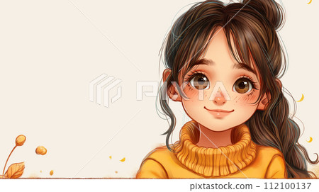 A close-up portrait of a smiling girl with bright eyes and tousled hair, capturing the innocence and beauty of childhood 112100137
