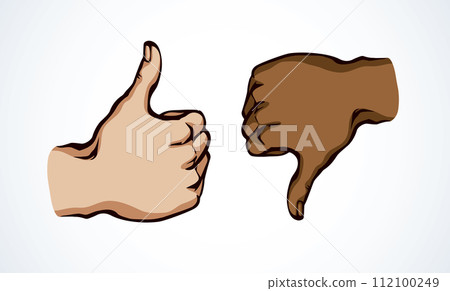 Thumbs up and down. Yes and no concept. Vector drawing 112100249