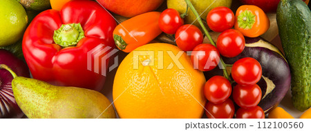 A set of fruits and vegetables. Wide photo. A set of fruits and vegetables. Wide photo. 112100560