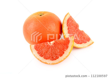 Ripe juicy grapefruit isolated on white . 112100597