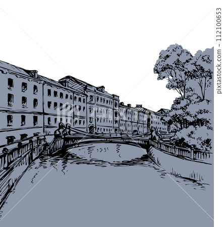 The bridge over the river in St. Petersburg. Vector drawing The bridge over the river in St. Petersburg. Vector drawing 112100653