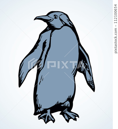 Penguin on the ice. Vector drawing 112100654