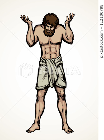 Atlas keeps the earth on their shoulders. Vector drawing silhouette 112100799