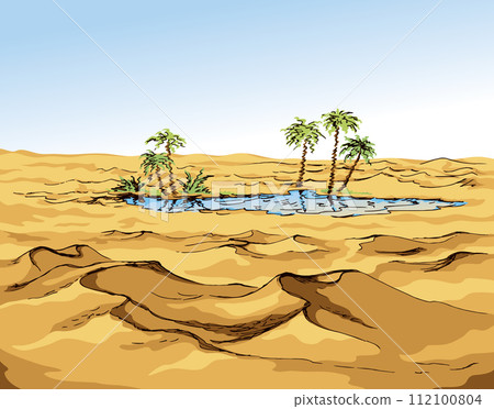 Mirage in the desert. Vector drawing Mirage in the desert. Vector drawing 112100804