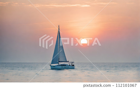 Azure ocean sailboat scene 112101067