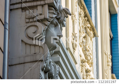 Detail of an Art Nouveau building in Riga, Latvia 112101197
