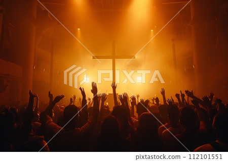 AI-generated content. Crowd people with Faith and hope and cross. Generative AI 112101551