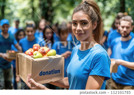 AI-generated content. Group Volunteer have donate and giving food. Generative AI AI-generated content. Group Volunteer have donate and giving food. Generative AI 112101785