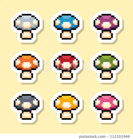 9 色蘑菇像素藝術標籤 112101946