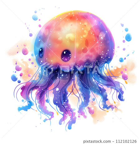 a colorful jellyfish on white background 112102126