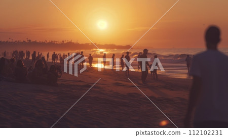 AI-generated content. Unfocused Crowd Enjoying Sunset on the Beach AI-generated content. Unfocused Crowd Enjoying Sunset on the Beach 112102231