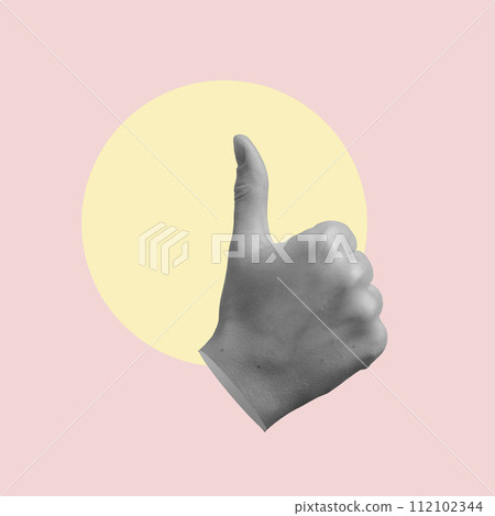 Thumbup gesture, thumb up hand sign. Approval, recommend, confirmation concept 112102344