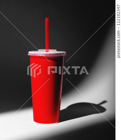 Red paper cup, mug with straw mockup 112102347