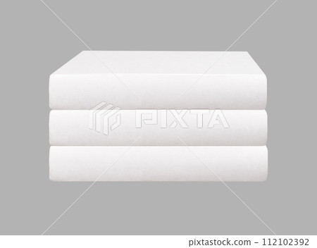 Book stack, spines mockups. Three volumes, textbooks laying isolated on white background Book stack, spines mockups. Three volumes, textbooks laying isolated on white background 112102392