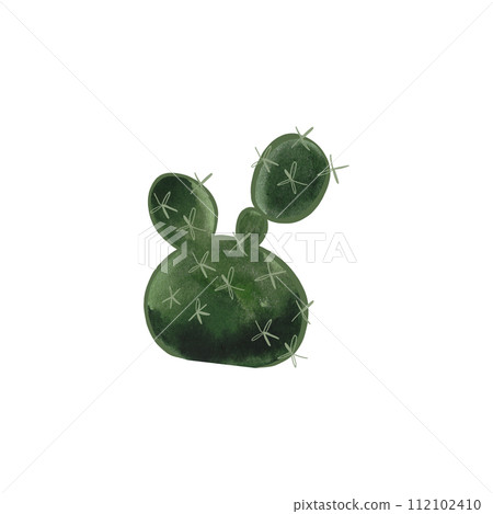 Prickle pear. Cactus. Plants for the home. Floriculture. Desert flora. Isolated watercolor illustration on white background. Clipart. 112102410