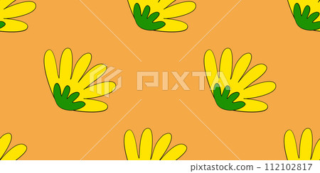 Seamless pattern with yellow flowers on orange background, vector 112102817