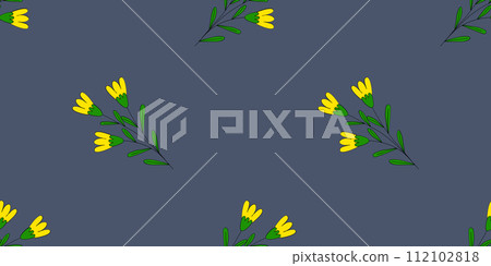 Seamless pattern with small yellow flowers on blue background, vector Seamless pattern with small yellow flowers on blue background, vector 112102818