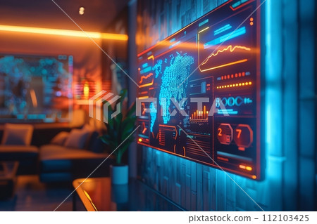 AI-generated content. Smart home IOT dashboard at living room. Generative AI 112103425