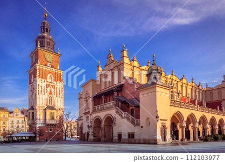 Krakow, Poland. Historical Ryenek Square with the Town Hall Tower 112103977