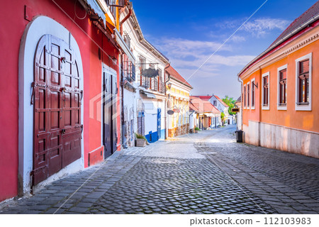 Szentendre, Hungary. Fo Ter of historical city, Danube riverbank, Budapest. 112103983