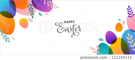 Modern colorful Easter concept design. Happy Easter background with floral elements and Easter eggs 112104115
