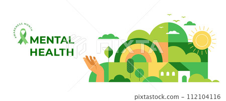 Mental Health Awareness Month. Raising awareness of mental health campaign. Geometric modern style 112104116