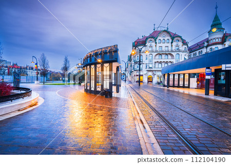 Oradea, Romania - Rainy twilight Union Square - travel in Transylvania. 112104190