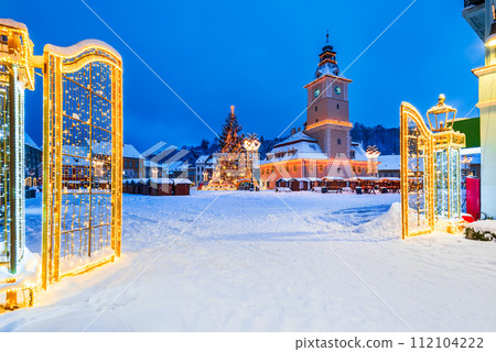 Brasov, Romania. Winter landscape with Christmas Market, beautiful Transylvania. 112104222