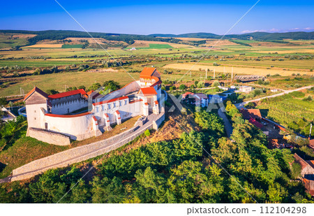 Transylvania, Romania. Aerial summer view of Feldioara Fortress Transylvania, Romania. Aerial summer view of Feldioara Fortress 112104298