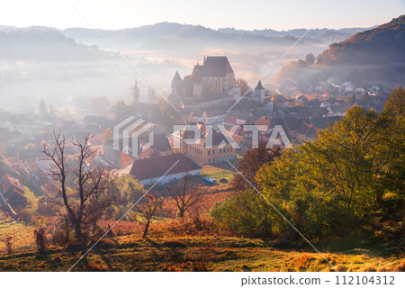 Biertan, Romania. Saxon fortified church in Transylvania, travel in Europe. 112104312