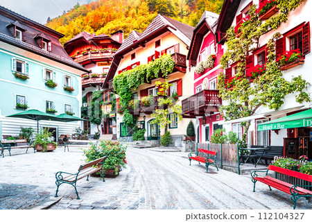 Hallstatt, Austria - Small scenic village in Dachstein Alps, Salzburg region. 112104327