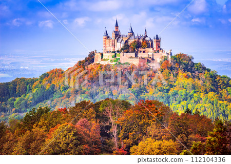 Hohenzollern Castle in the Swabian Alps, Germany beautiful autumn landscape Hohenzollern Castle in the Swabian Alps, Germany beautiful autumn landscape 112104336