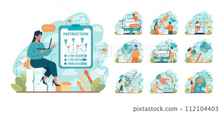 Setting and optimization concept set. Idea of improvement and customization. Charcter adjusting setting interface. Flat vector illustration 112104403