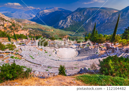 Delphi, Greece. Tholos ancient temple, sanctuary of Athena Goddess, classic Greek civilization. Delphi, Greece. Tholos ancient temple, sanctuary of Athena Goddess, classic Greek civilization. 112104482