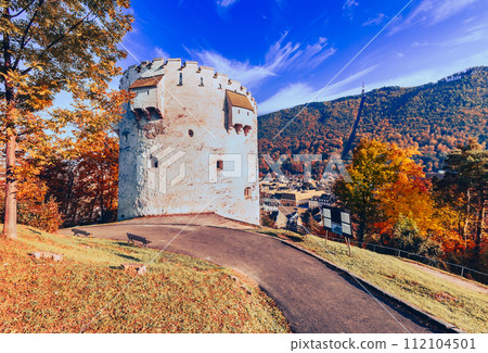 Braso, Romania. White Tower, autumn colors, medieval Transylvania. 112104501