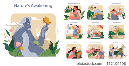 Nature's Awakening set. The rebirth of flora and fauna with the onset of spring. Celebrations, fashion, gardening, and cleaning. 112104508