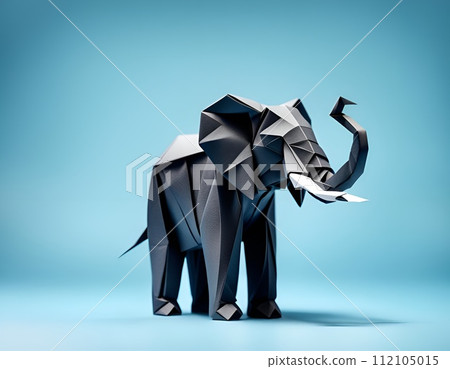 AI-generated content. Majestic Elephant Silhouette: A Black Paper Creation Against a Dreamy Blue Canvas. Generative AI 112105015