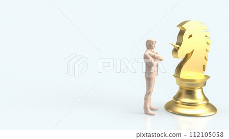 The Gold Unicorn Chess and man Figure for Business concept 3d Rendering. 112105058