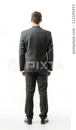 AI-generated content. A man in a full-length suit from the back 112105453