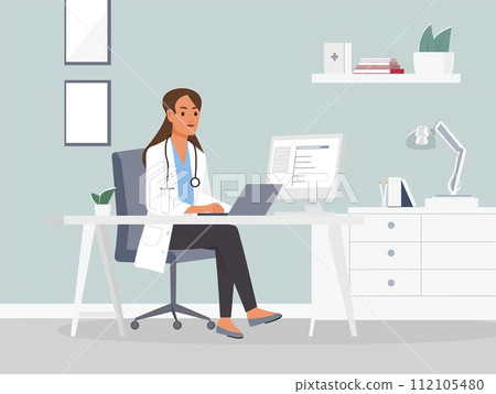 AI-generated content. Female doctor sees patient online AI-generated content. Female doctor sees patient online 112105480