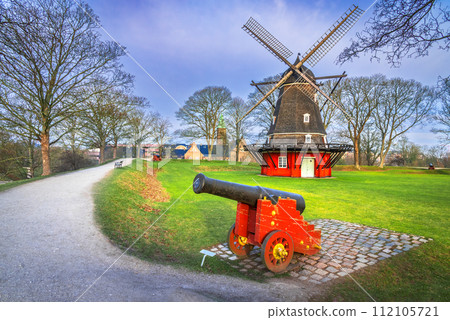 Copenhagen, Denmark. Kastelsmollen, a Dutch windmill in Kastellet citadel. 112105721
